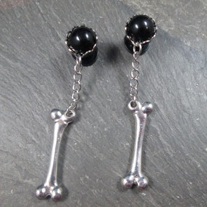 Dangle Plugs, 12g, 10g, 8g, 6g, 4g, 2g, 0g, 00g, 1/2, 9/16, 5/8, 3/4, Femur Bone Jewelry, Gauged Plug Earrings, Alternative Wedding image 2