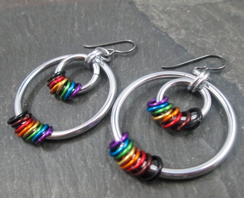 Lightweight Aluminum Philly Pride Jewelry Rainbow Hoop Earrings Hypoallergenic Niobium Earwires