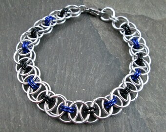 Chainmail Bracelet Helm Weave Black and Purple Chainmaille Jewelry