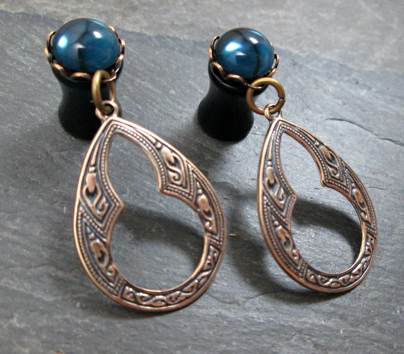 Dangle Plugs 12g 10g 8g 6g 4g 2g 0g Tribal Gauges Antiqued Brass Gothic Plugs Gothic Jewelry Plug Earrings image 2