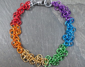 Chainmaille Bracelet, Rainbow Chainmail, Shaggy Loops LGBTQ Pride Jewelry, Lightweight Aluminum