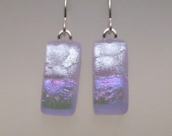 Dichroic Glass Earrings  Fused glass jewelry pink lavender silver boho Sterling Silver ear wires dangle earrings