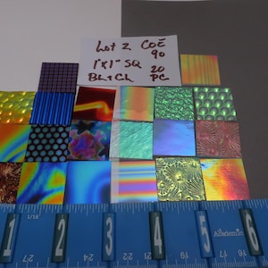 20 - 1 X 1" black & clear thin COE 90 Dichroic Glass Squares for pendants /earrings fused glass supplies unique designs patterns LOT 2