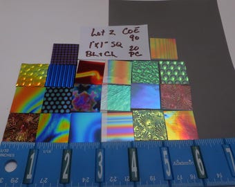 20 - 1 X 1" black & clear thin COE 90 Dichroic Glass Squares for pendants /earrings fused glass supplies unique designs patterns LOT 2