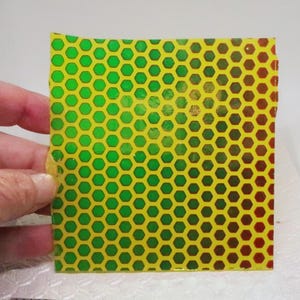 COE 90 Yellow art glass Honeycomb Dichroic 4&quot; X 4&quot;  Custom Dichroic glass