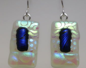 Warm White fused dichroic glass earrings dangle Sterling Silver  ear wires Patchwork Mosaic Sparkly fused glass jewelry Dangly