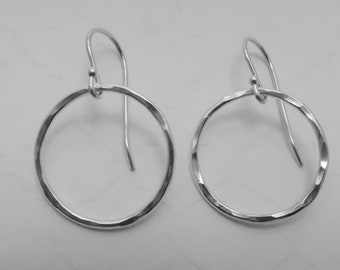 Argentium Sterling Silver Boho Silver Hoops-Dangle Eco Friendly - Classic Round Hoop  Hypo-allergenic- Everyday earrings Gift For Her