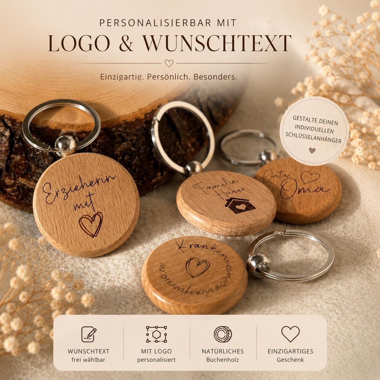 Personalized Wooden Keychain | Engraving With Your Desired Text or