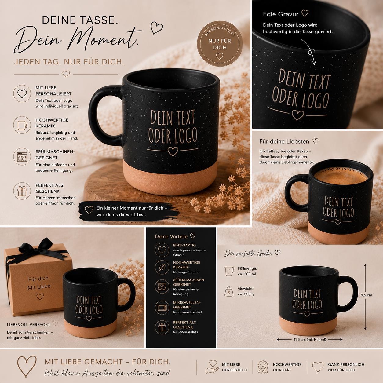 Personalized mug with engraving - 360 ml ceramic mug with your desired text, name or logo