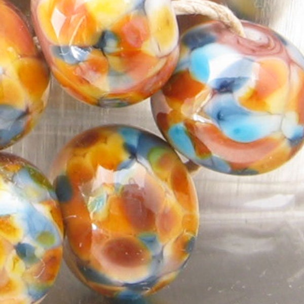 Camino Autumn Lampwork Spacer Beads Organic   Brown Blue Black Ivory sra Choose Quantity 2-6 sets