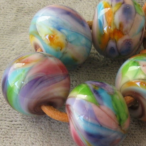 Butterfly Garden Swirl Lampwork Spacer Beads Blue Yellow Orange Green sra 2-6 bead set