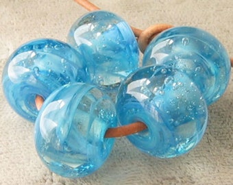 River Dance Lampwork Spacer Handmade Glass Beads Blue and clear Choice 2 4 5 or 6 bead set