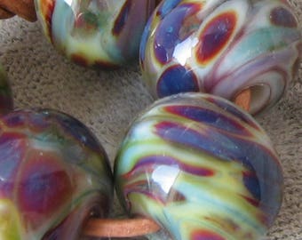 Camouflage Lampwork Spacer Handmade frit Glass Beads earthy Blue  brown orange purple 2-6 bead sets