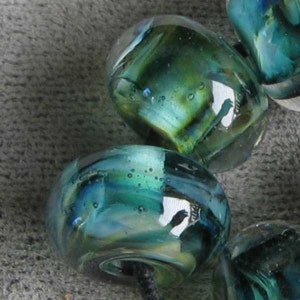 Mystic River Rapid Lampwork Spacer Handmade Glass Beads Encased Green White Blue Choice 2 4 5 or 6 bead set