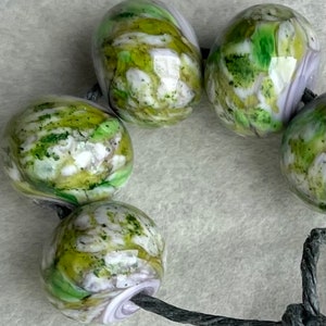 Rock Spring Moss Lampwork Spacer Handmade Glass Beads Lavender  Green Pastel Choose 2 4 5 or 6 Bead Set