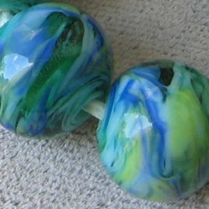 Seaweed Ocean Lampwork Spacer Handmade Glass Beads Blue Green  Choose 2 4 5 or 6 Bead Set