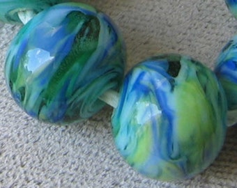 Seaweed Ocean Lampwork Spacer Handmade Glass Beads Blue Green Choose 2 ...
