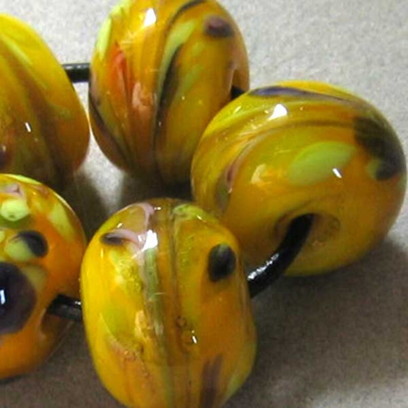 Sunny Wheat Field Swirl Lampwork Spacer Beads Yellow Orange Green sra 2-6 bead set image 1