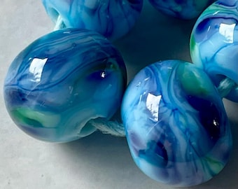 Thunderstorm Lampwork Spacer Beads raked blue Purple turquoise Choose 2 to 6 sra
