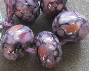 Pink Purple Hydrangea Garden Handmade Lampwork Glass Frit Spacer Beads   2 4 5 or 6 Bead Sets
