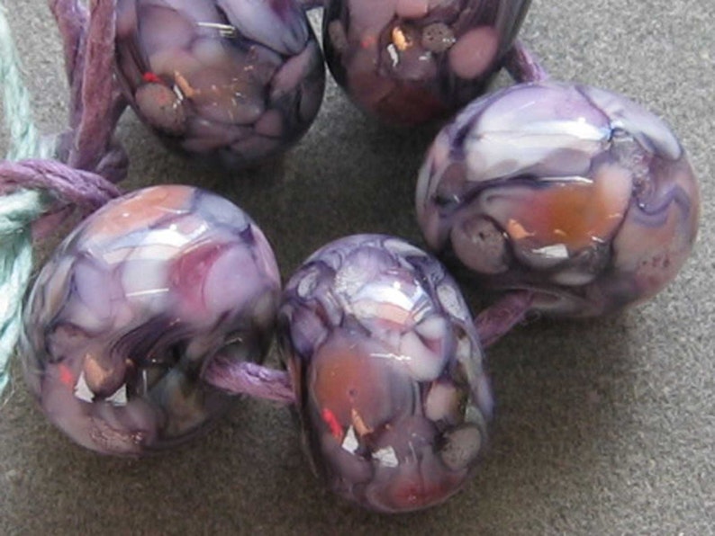 Pink Purple Hydrangea Garden Handmade Lampwork Glass Frit Spacer Beads 2 4 5 or 6 Bead Sets image 1