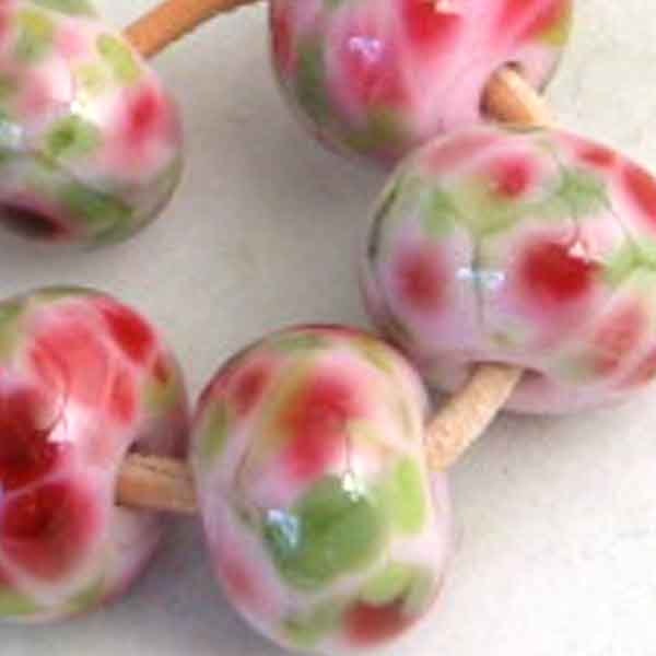 Cherry Orchard Lampwork Spacer Handmade Glass Beads Pink Blossoms 2-6 bead sets