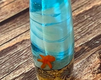 Lampwork Tube Focal Bead Star Fish Beach Misty Ocean  Organic