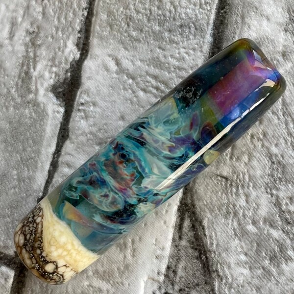 Lampwork Tube Focal Bead Webbed Stormy Sea Organic Beach