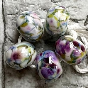 Alpine Meadow Lampwork Spacer Handmade Glass Beads Spring White Blue Green Purple Choice 2 4 5 or 6 bead set