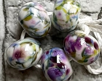 Alpine Meadow Lampwork Spacer Handmade Glass Beads Spring White Blue Green Purple Choice 2 4 5 or 6 bead set