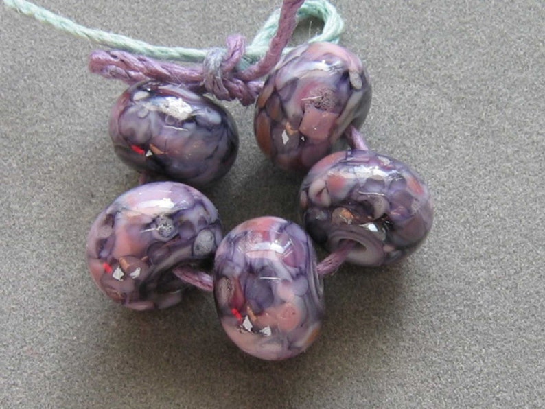 Pink Purple Hydrangea Garden Handmade Lampwork Glass Frit Spacer Beads 2 4 5 or 6 Bead Sets image 2