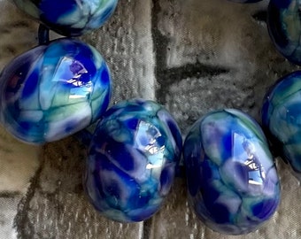 Lapis Mosaic Lampwork Spacer Beads blue reactive  sra 2-6 bead set