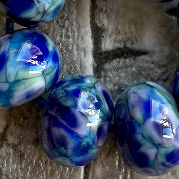 Lapis Mosaic Lampwork Spacer Beads blue reactive  sra 2-6 bead set