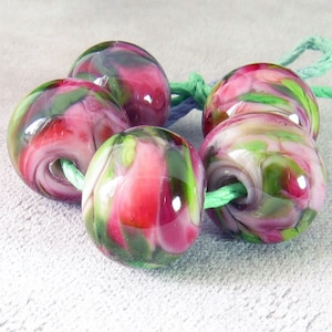 Country Garden Lampwork Spacer Handmade frit Glass Beads Pink Green White Choose Quantiy 2-6 bead sets