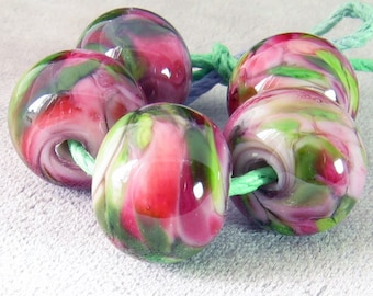 Country Garden Lampwork Spacer Handmade frit Glass Beads Pink Green White Choose Quantiy 2-6 bead sets