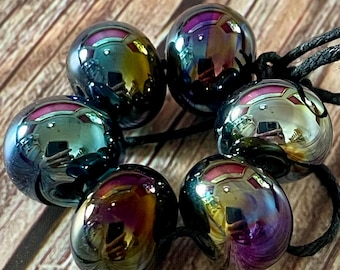Tahitian Pearls 6 Lampwork   Iridescent Beads Fumed Silver Glass