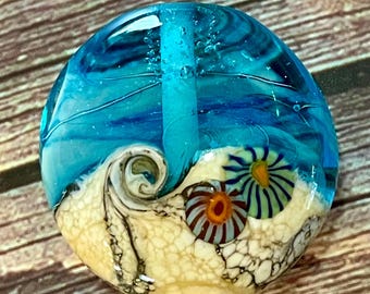 Lampwork Focal Bead  Lentil Foggy Beach  Murine