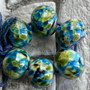 Blue Grass Summer Meadow Lampwork Spacer Beads blue green reactive  sra 2-6 bead set