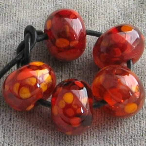 Cherry Marmalade  Lampwork Spacer Beads Apple Red Translucent  Choose 2 4 5 or 6 Bead Sets