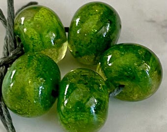 Lime Aventurine Lampwork Spacer Handmade Glass Beads Encased sparkling green Choice 2 4 5 or 6 bead set