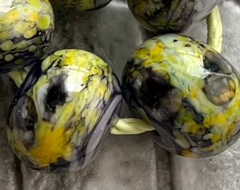 Golden Rod Lampwork Spacer Handmade frit Glass Beads bumble bee yellow frit 2-6 bead sets