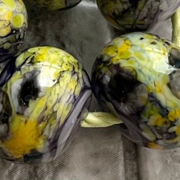 Golden Rod Lampwork Spacer Handmade frit Glass Beads bumble bee yellow frit 2-6 bead sets