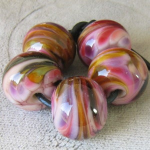 Riviera Sunset Lampwork Spacer Beads Swirled Orange Pink Purple Choose 2 to 6 sra