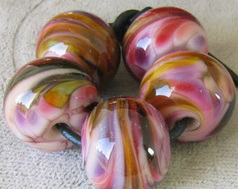 Riviera Sunset Lampwork Spacer Beads Swirled Orange Pink Purple Choose 2 to 6 sra