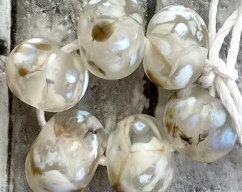 Belgian Lace Lampwork Spacer Handmade Etched Glass Beads Off white Frit Blend on Clear Choice 2 4 5 or 6 beads