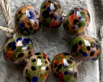 Wild Blueberries Lampwork Spacer Handmade Glass Beads Purple Orange green Choice 2 4 5 or 6 bead set