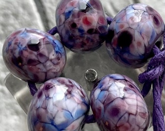 Summer Lilac Blossom Lampwork Spacer Handmade Glass Beads Pink Lavender Purple Pastel Choose 2 4 5 or 6 Bead Set