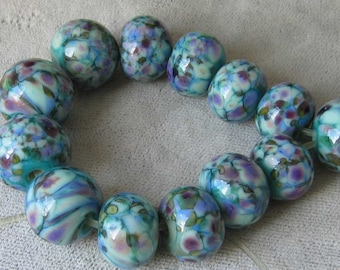 Calico Print Lampwork Spacer Handmade Glass Beads Pink Blue Green Pastel Choose 2 4 5 or 6 Bead Set