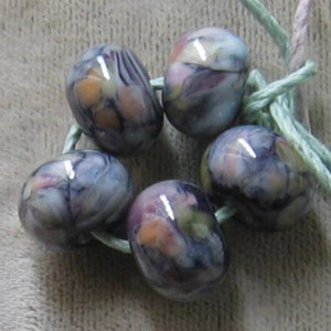 River Stone Lampwork Spacer Beads reactive peach gray  sra 2-6 bead set