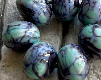 Southwest Mosaic Lampwork Spacer Handmade Glass Beads Turquoise Blue Purple Webbing Choose 2 4 5 or 6 Bead Set